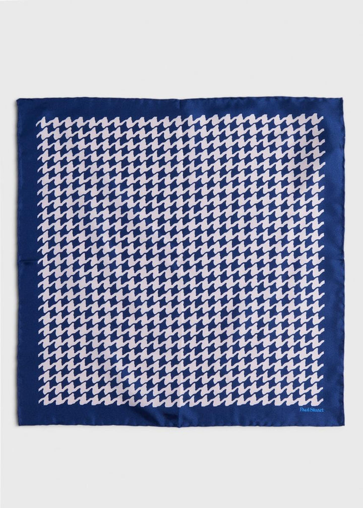 Houndstooth Silk Pocket Square - Blue
