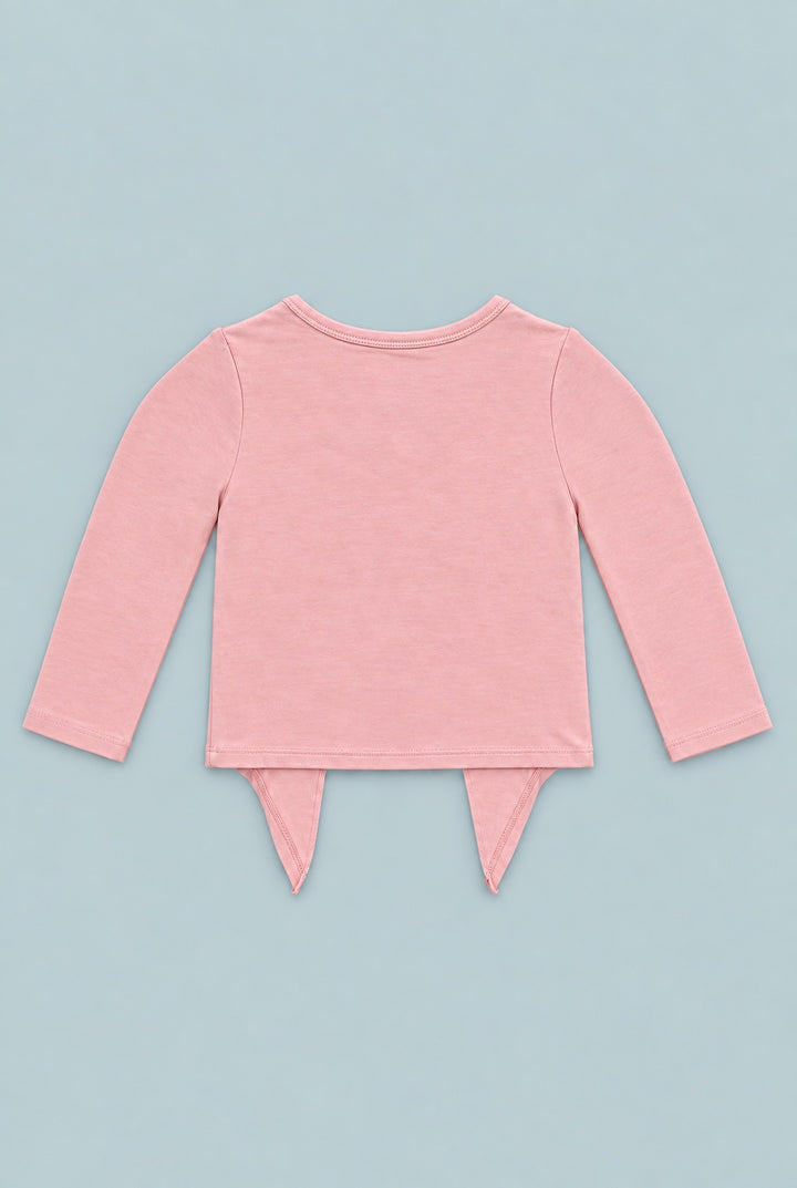 Long Sleeve Tie Top - Pink Suede