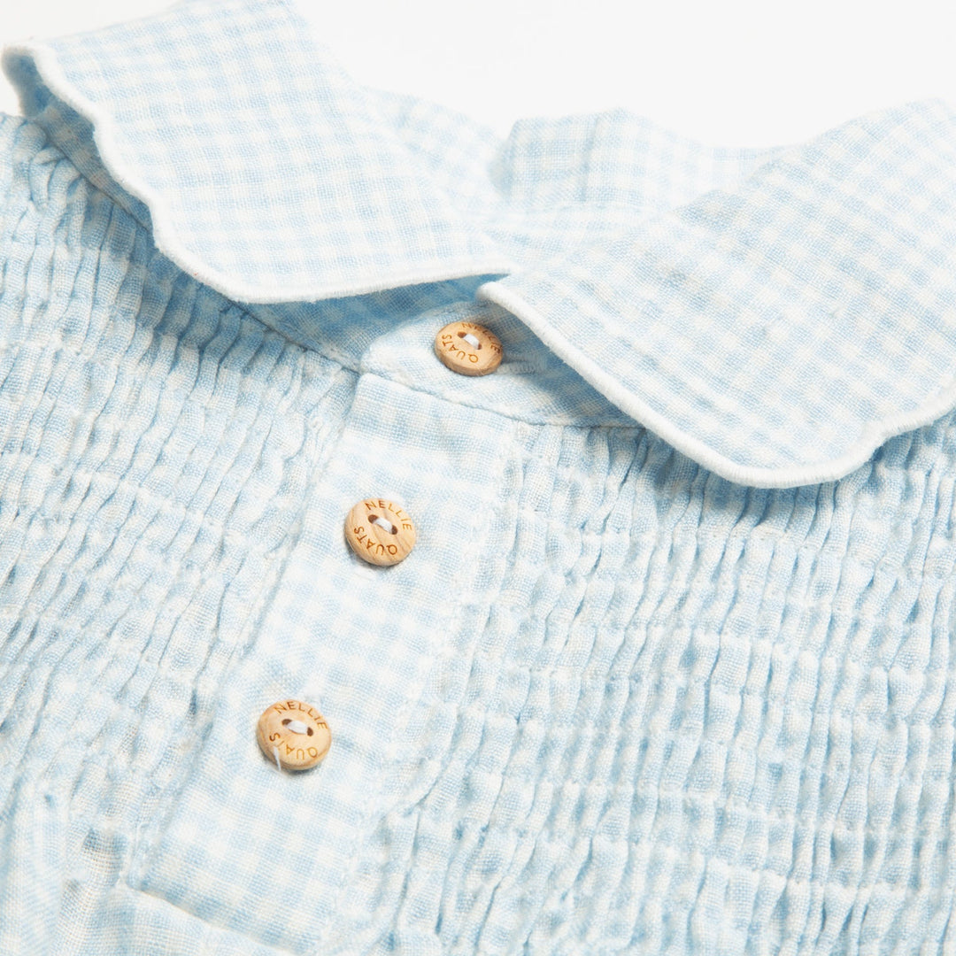 Kids Marco Polo Romper - Baby Blue And Milk Mini Check Linen