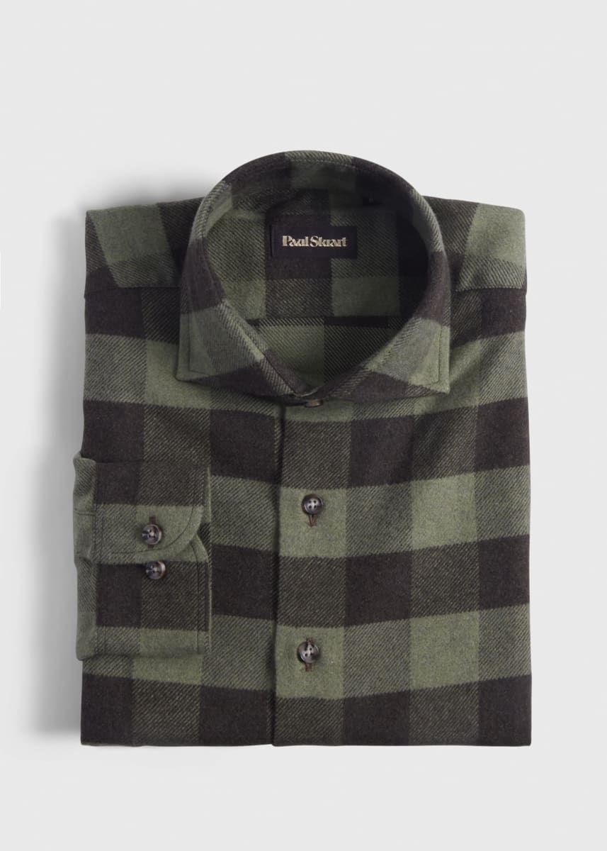 Flannel Buffalo Check Sport Shirt - Olive