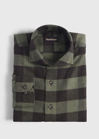 Flannel Buffalo Check Sport Shirt - Olive