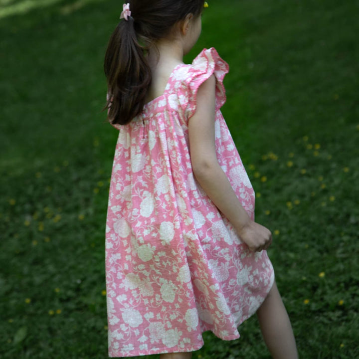 Girls' Square Neck Flutter Sleeves Dress - Pink Floral