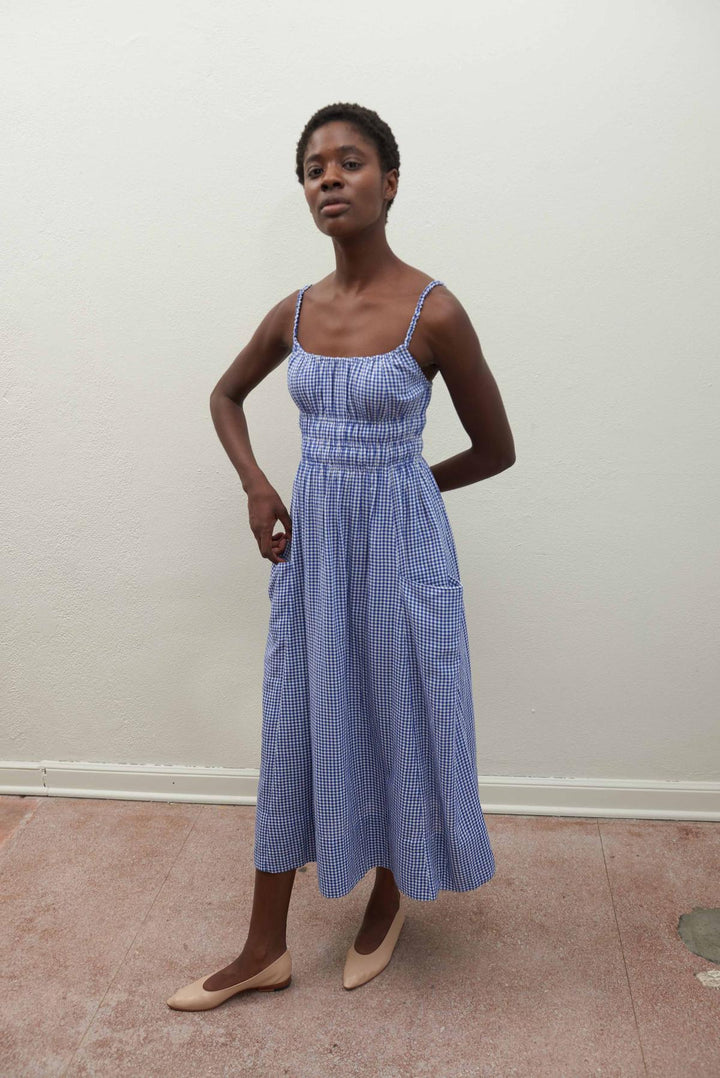 Matcha Dress | Indigo Gingham | Organic