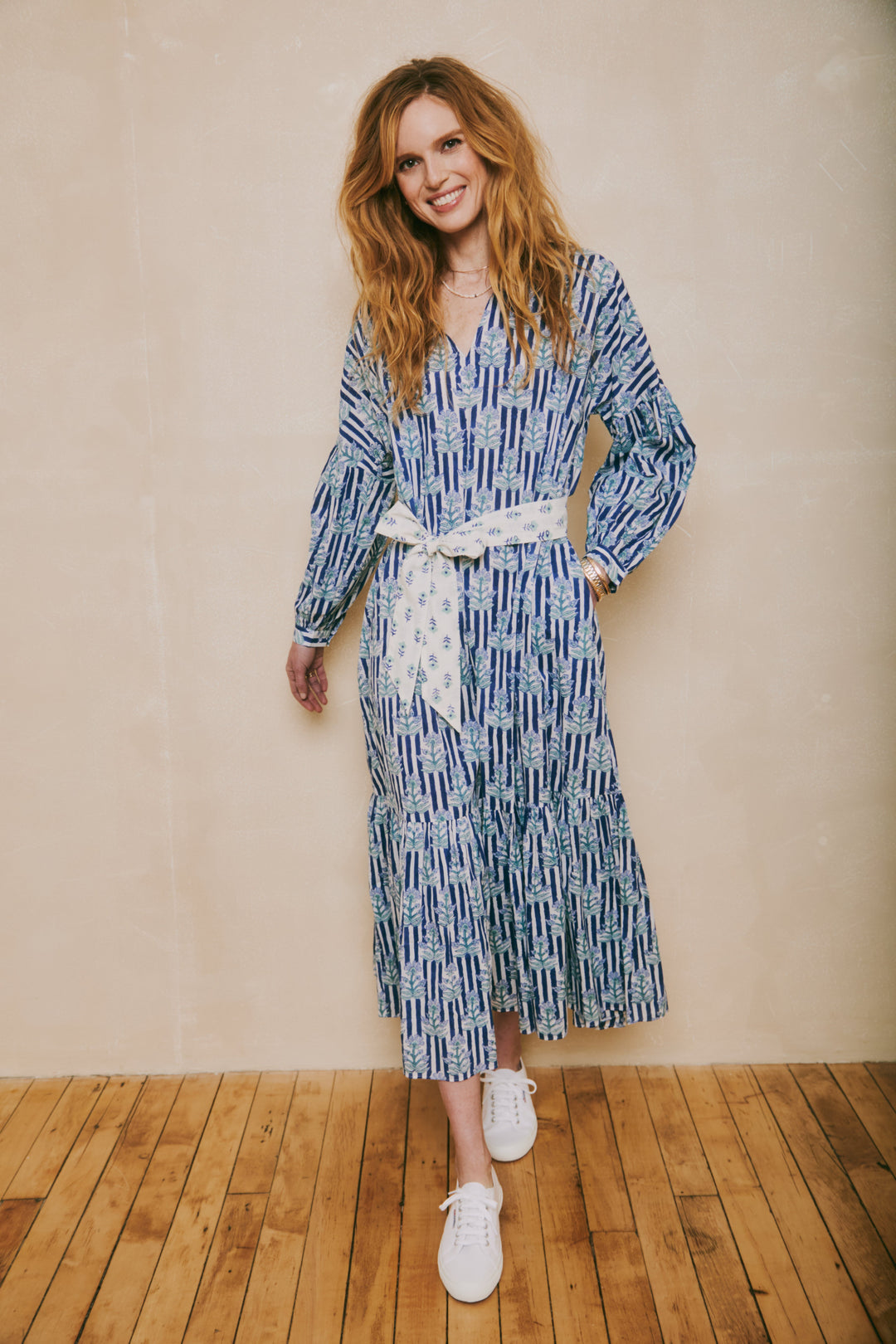 Phoebe Dress - Blue Floral Stripe