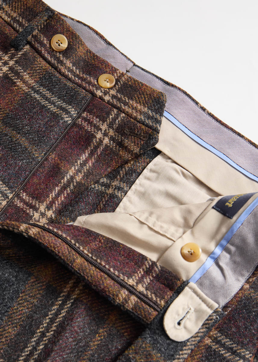 Shetland Wool Plaid Dress Trouser - Brown/Grey