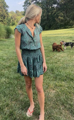 Jenny Silk Mini Dress - Green and Grey Floral