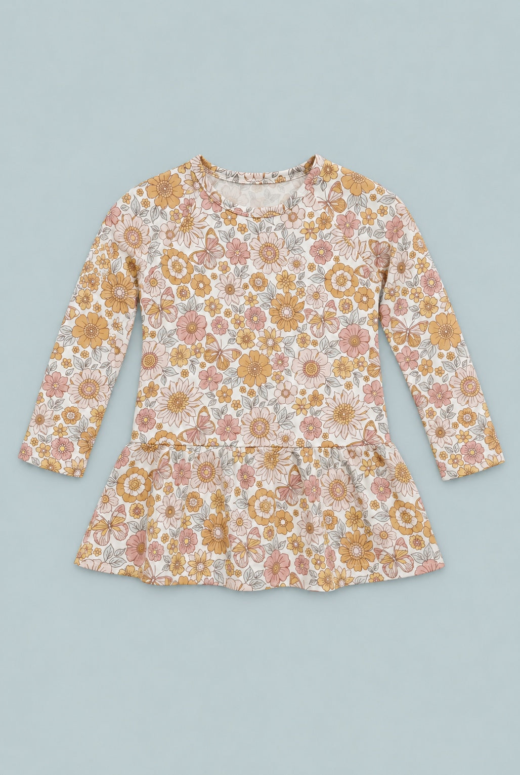 Retro Vintage Flowers Ruffle Bottom Tee - Kim's Calling