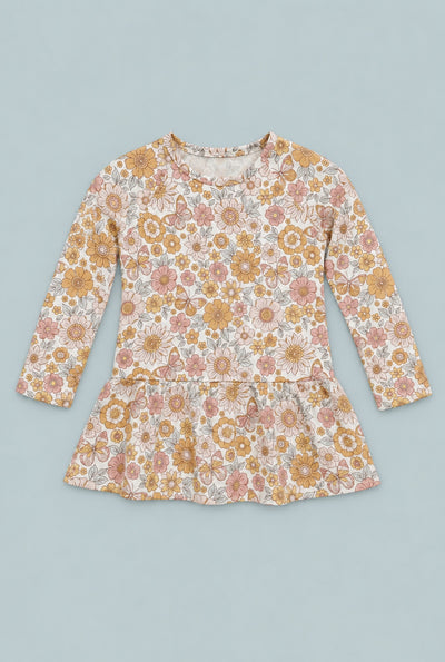 Retro Vintage Flowers Ruffle Bottom Tee - Kim's Calling
