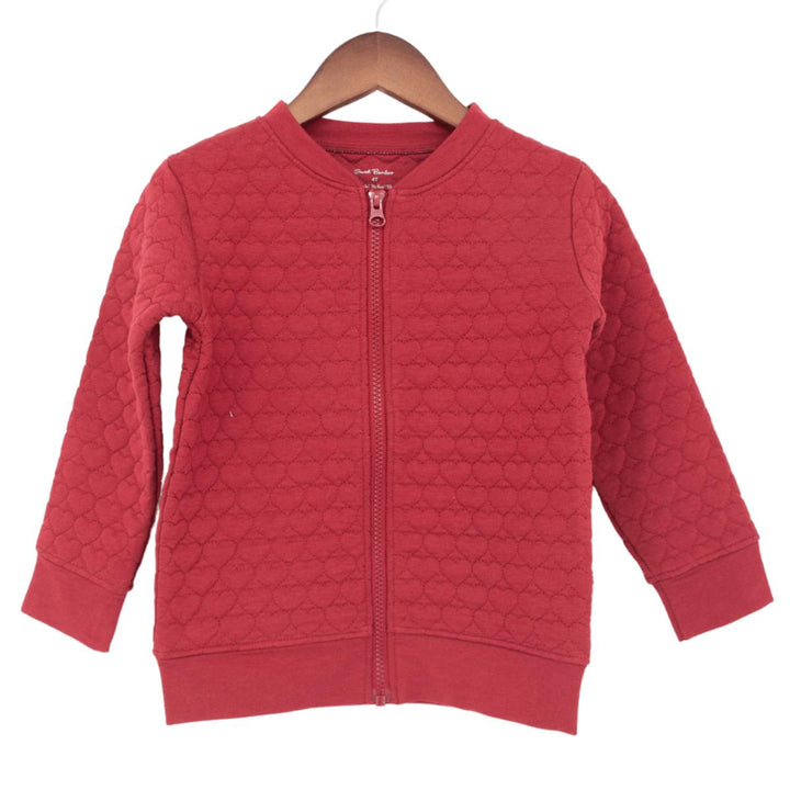 French Terry Hearts Jacket - Rhubarb Red