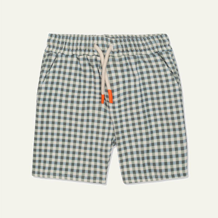 Recycled Cotton Gingham Kid Shorts - Natural/faded Denim