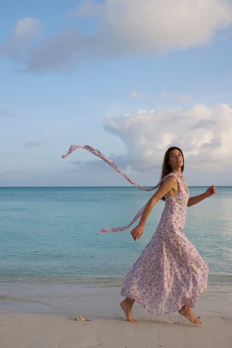 Rivi Neck Scarf Maxi Dress - Pink Floral
