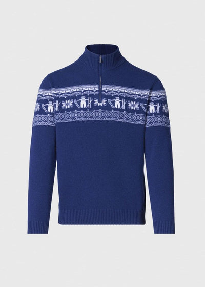 Ski Motif Quarter Zip Sweater - Navy