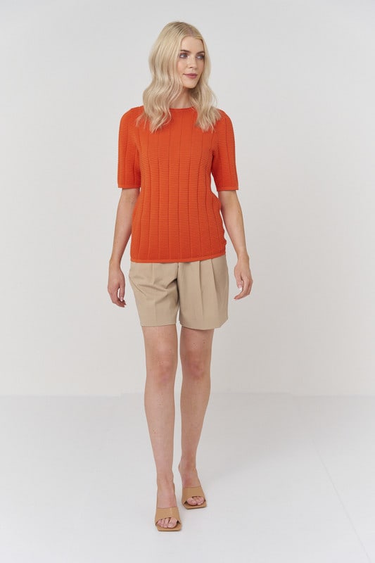 Ottoman Rib Tee - Papaya