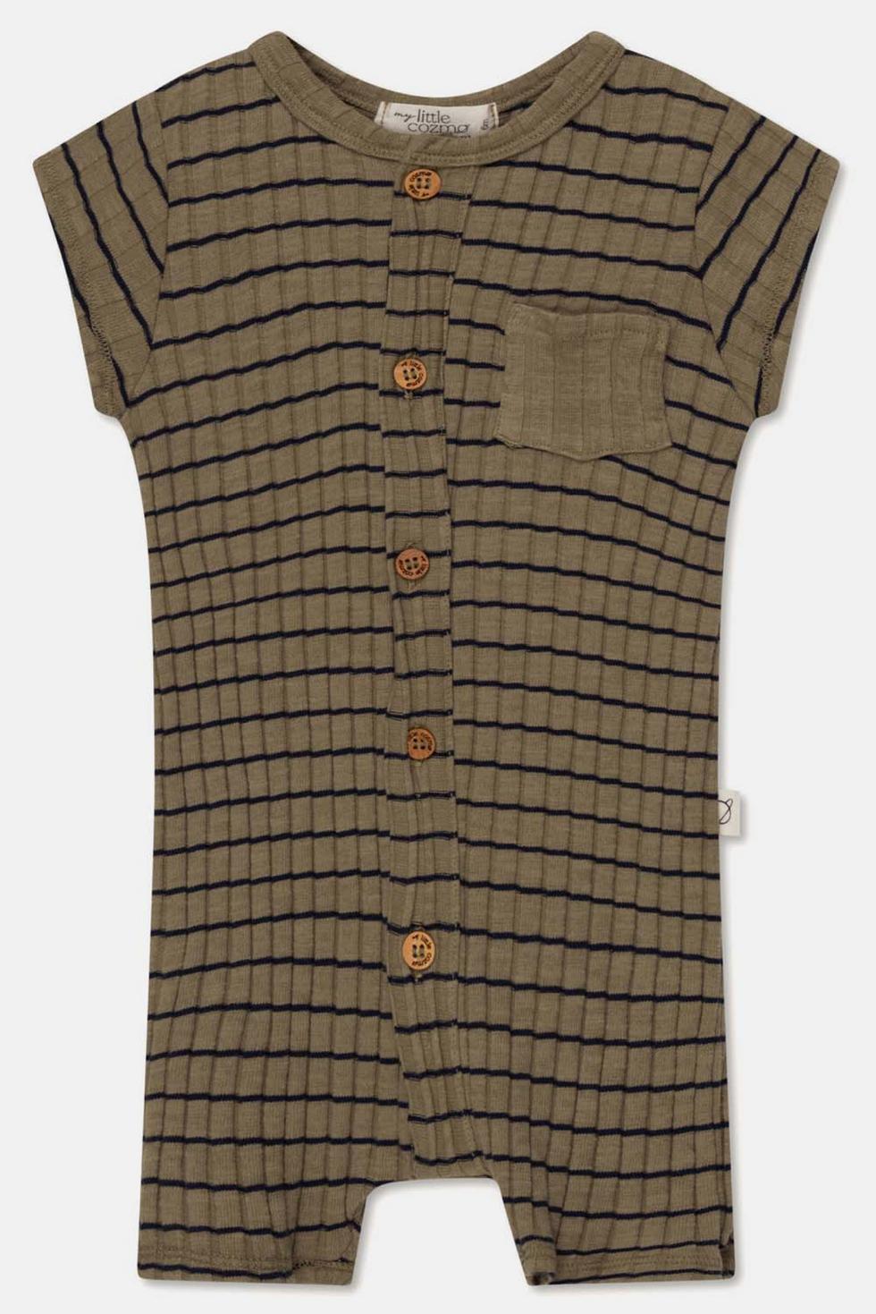 Rib stripe baby jumpsuit - Khaki