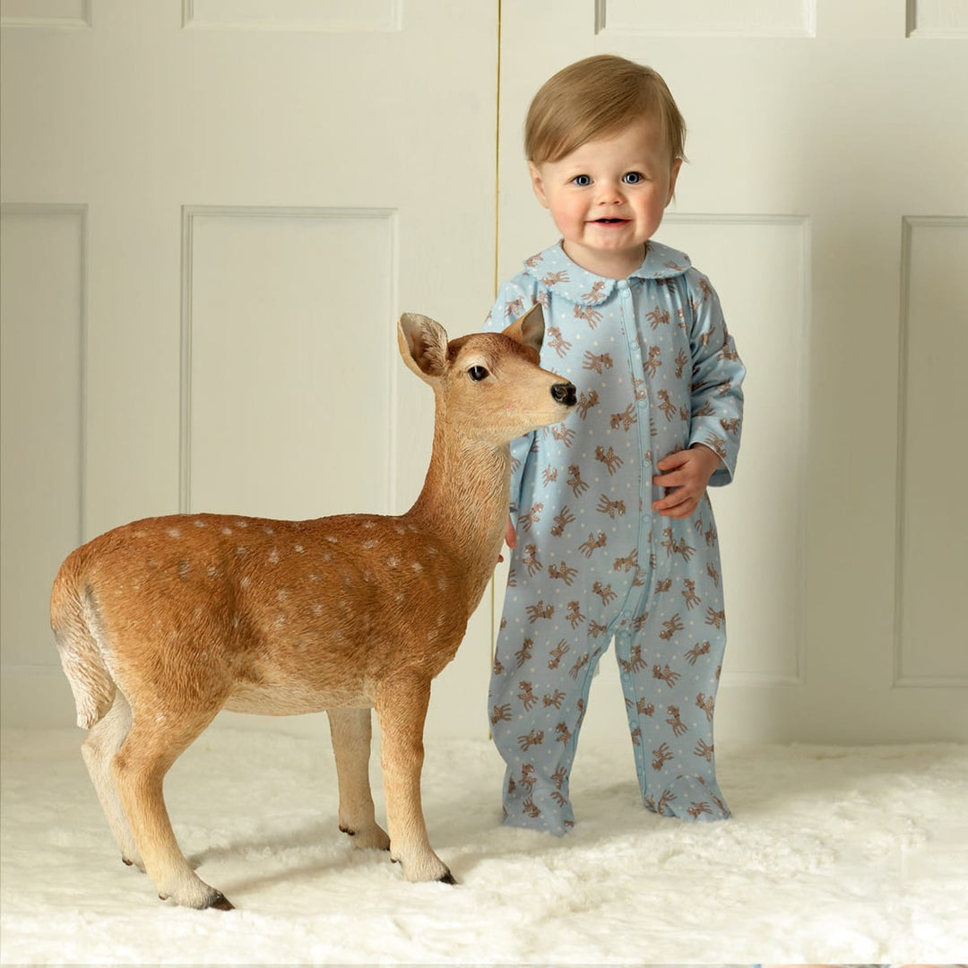 Polka Dot Fawn One Piece Footie - Blue