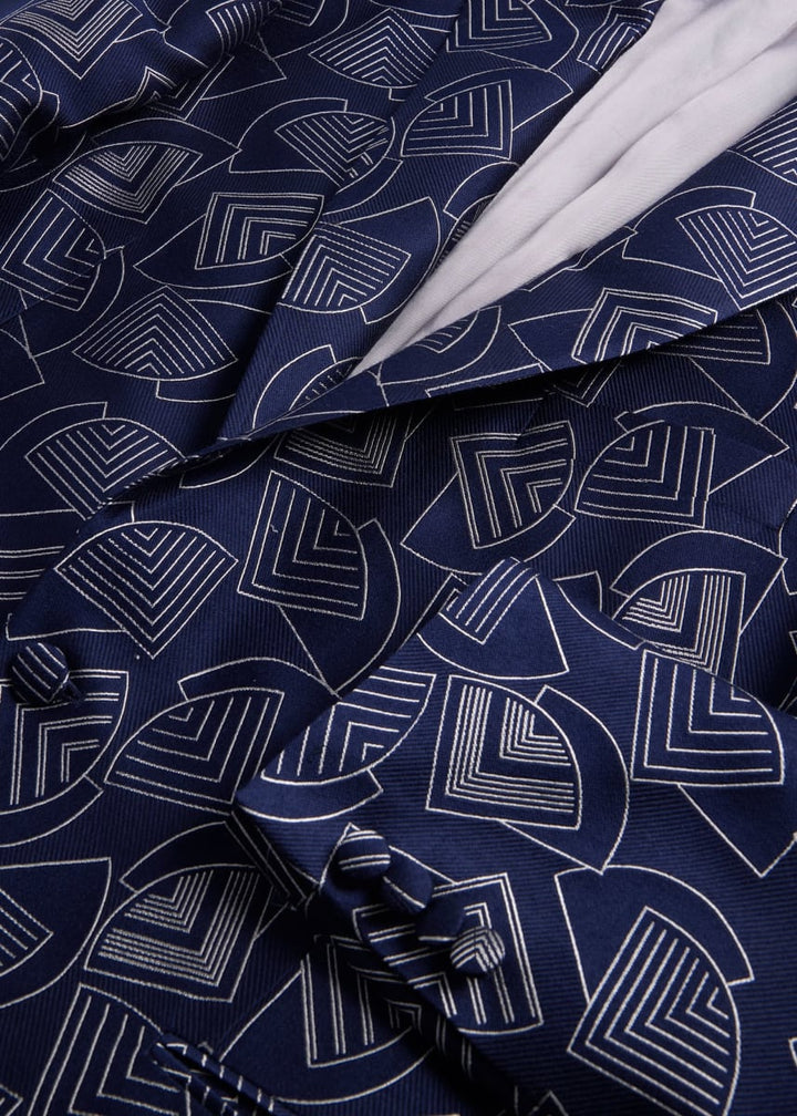Wool & Silk Deco Dinner Jacket - Navy