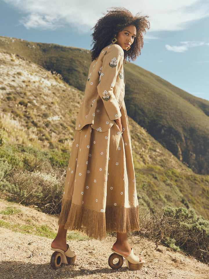 Meadow Embroidered Beaded Blazer - Light Fawn & Ivory Floral Pearl Beading