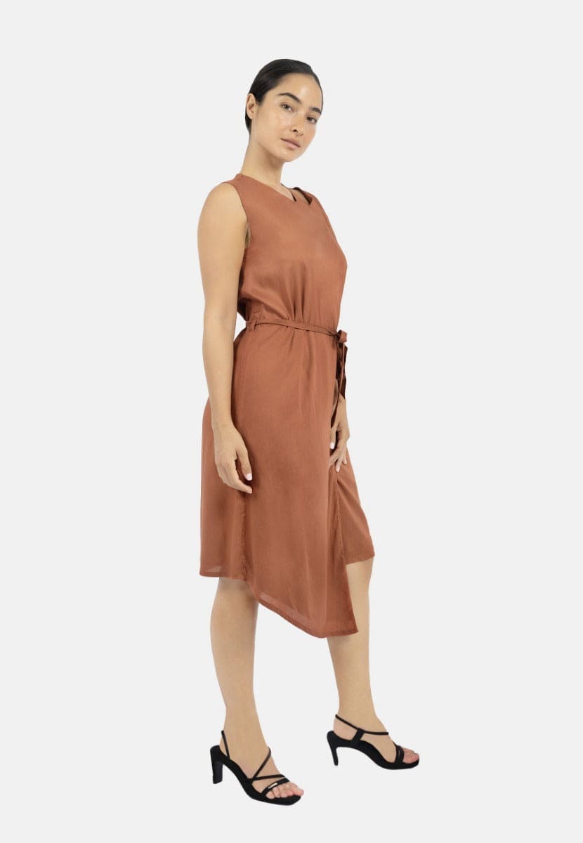 Funchal Asymmetric Wrap Dress - DK Red