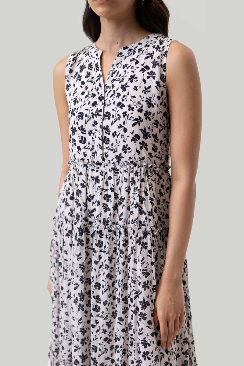 Sleeveless Tiered Floral Maxi Dress - Black Dahlia