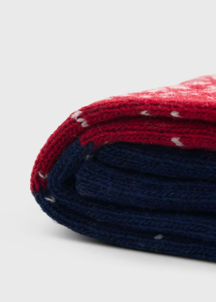 Crew Wool Blend Reindeer Sock - Navy/Red