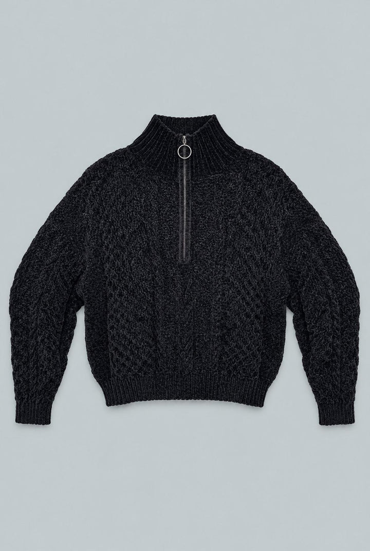 Chenille Quarter Zip Sweater - Cream