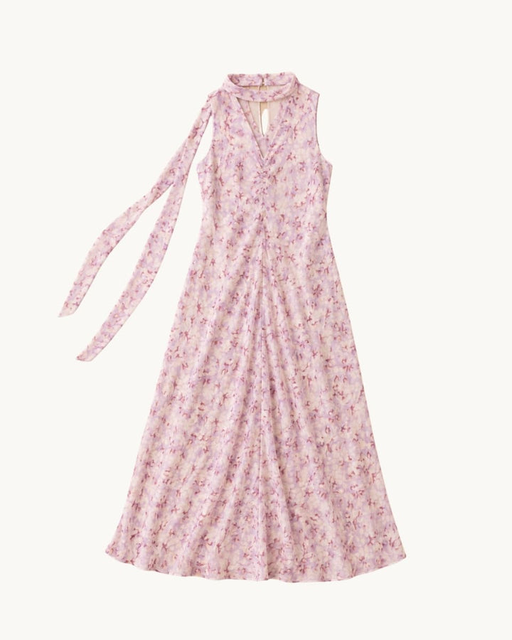 Rivi Neck Scarf Maxi Dress - Pink Floral