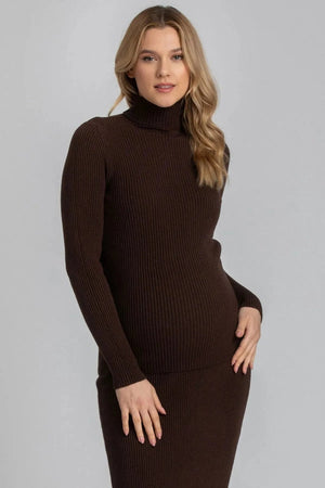 AURORA Ribbed Maternity Turtleneck - Moka