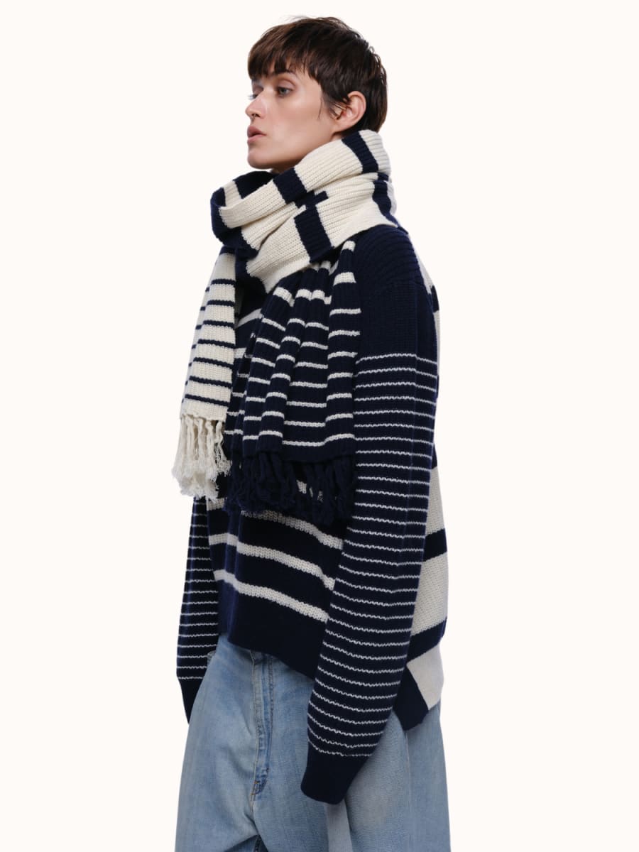 Sam Stripe Blanket Scarf - Navy