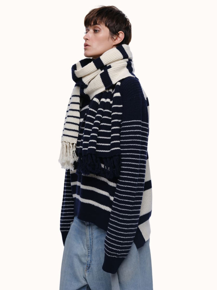 Sam Stripe Blanket Scarf - Navy