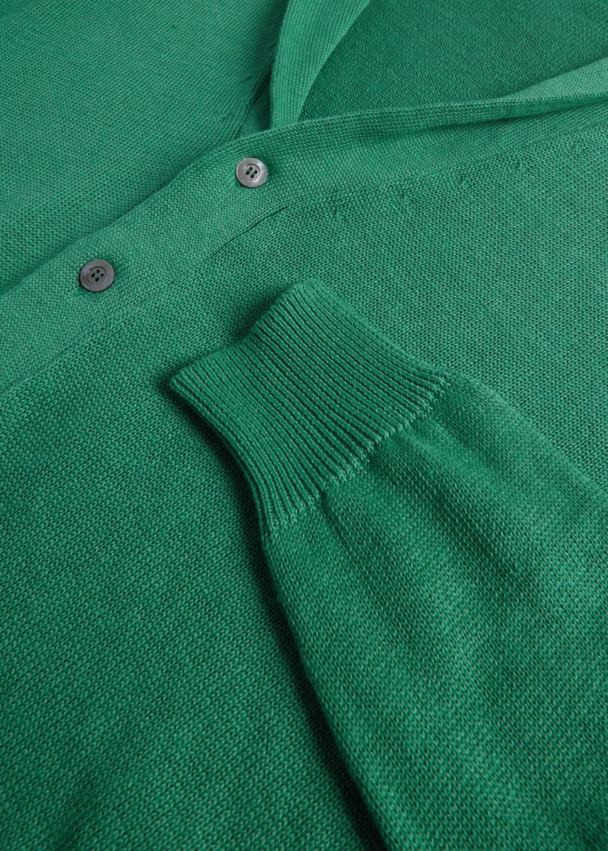Linen & Cotton Shawl Collar Cardigan - Green - Cardigan