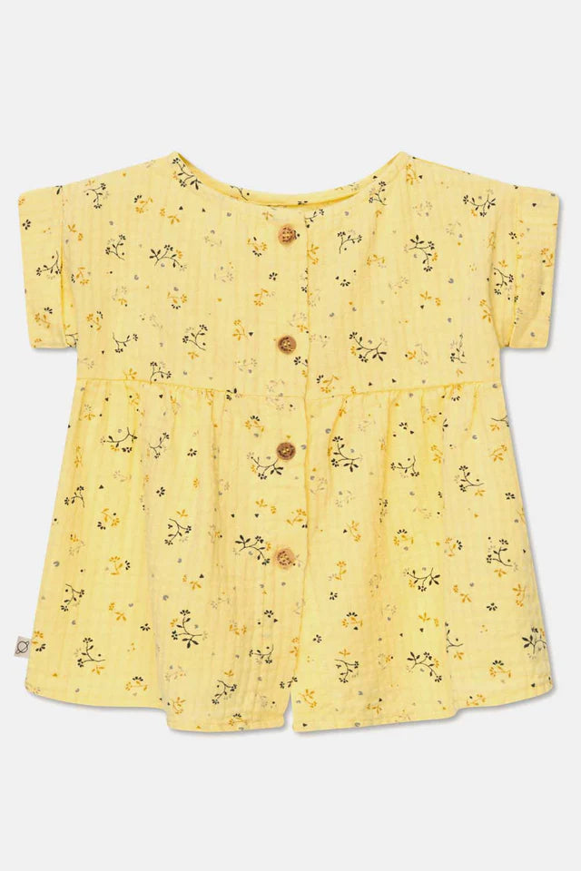 Muslin floral baby dress - Yellow