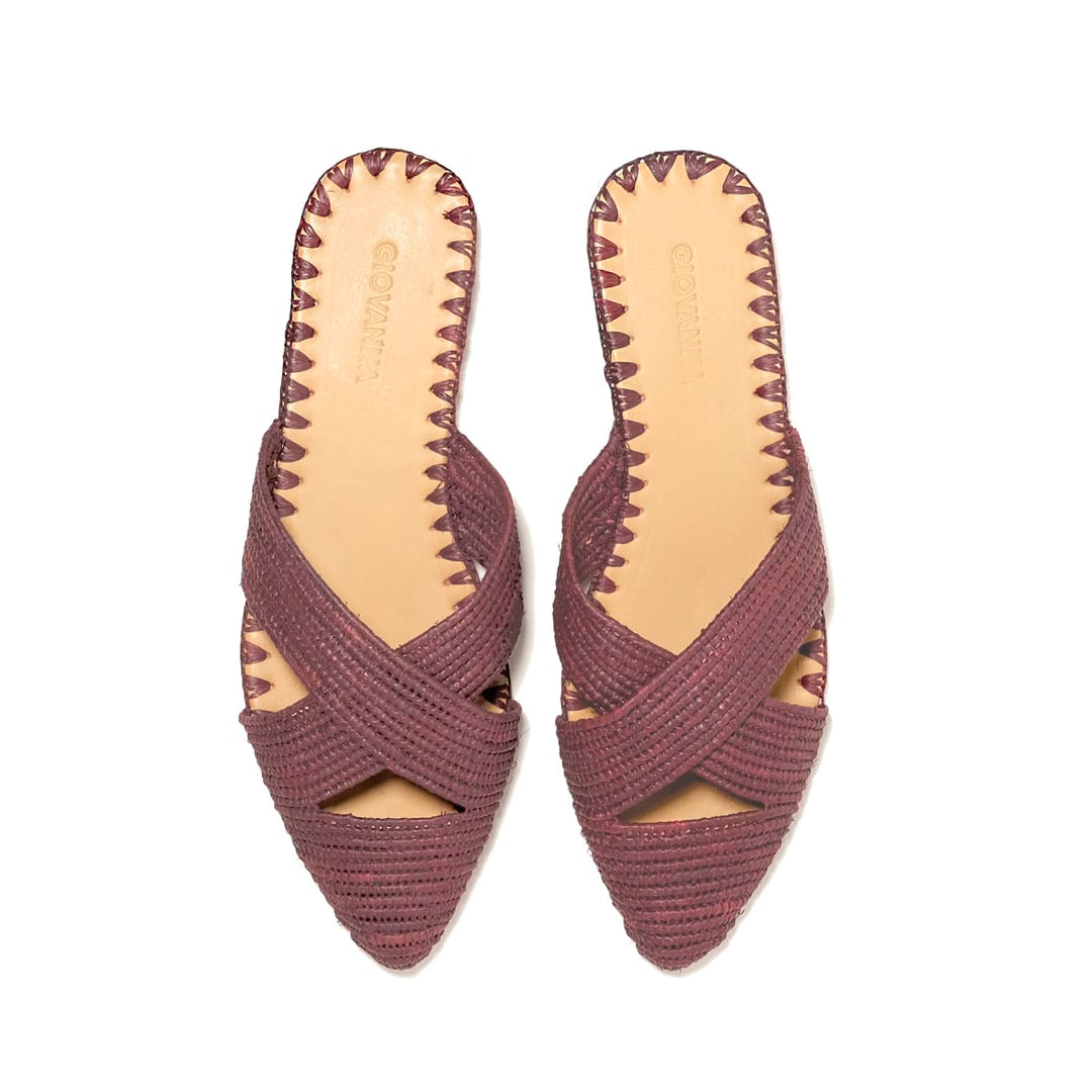 Venus Raffia Mule Bordeaux
