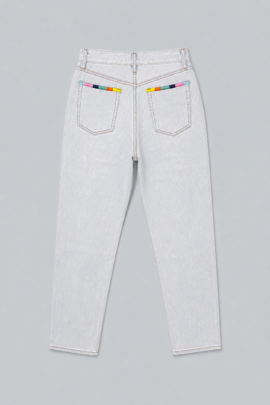 Straight Leg Embroidered Denim - Light Blue