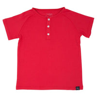 Short Sleeve Raglan Henley - Lollipop Red Ribbed