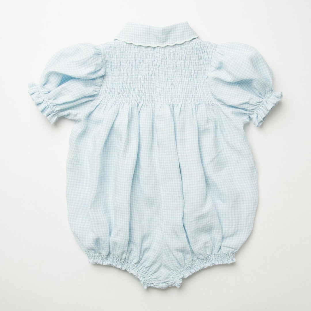 Kids Marco Polo Romper - Baby Blue And Milk Mini Check Linen