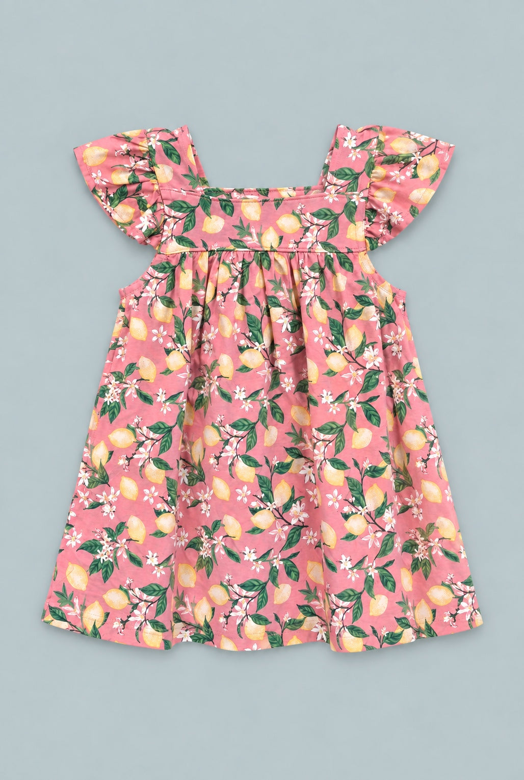 Lemon Floral Print Ruffle Dress With Bloomer - Lemons Pink