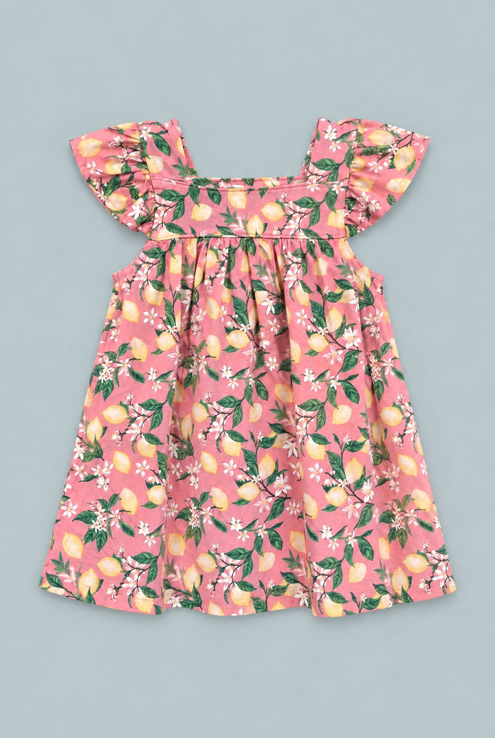 Lemon Floral Print Ruffle Dress With Bloomer - Lemons Pink