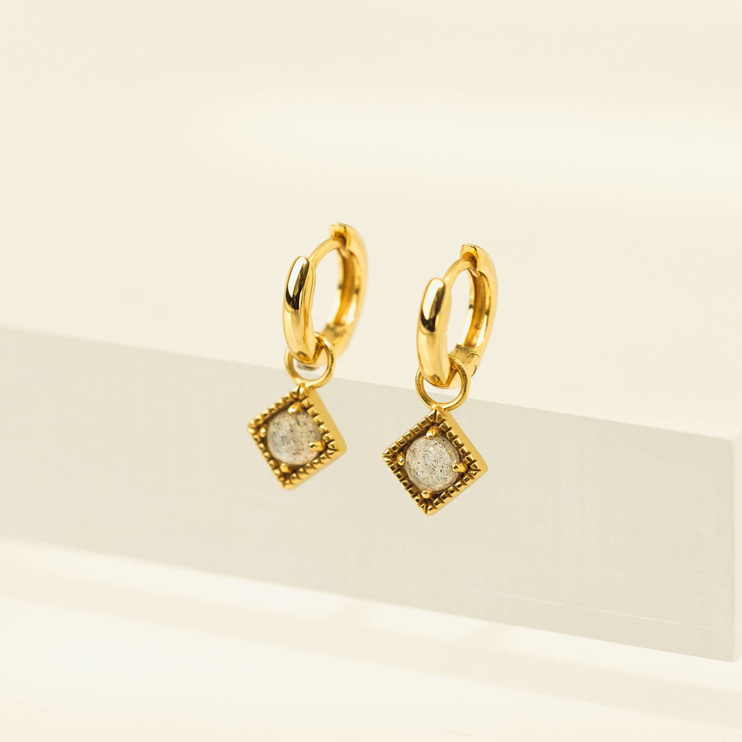 Eclipse Huggie Drop Hoop Earrings - Labradorite