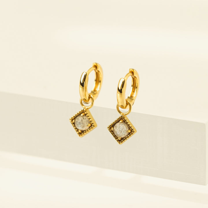 Eclipse Huggie Drop Hoop Earrings - Labradorite