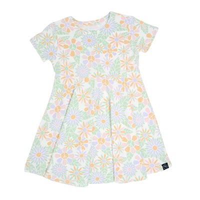 Swirly Girl Short Sleeve Dress - Groovy Flowers