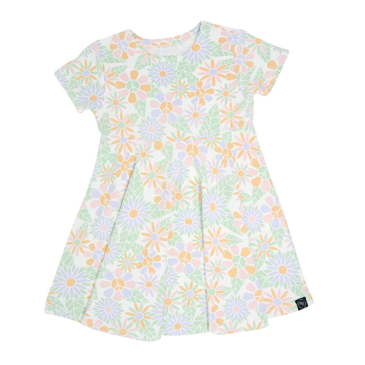 Swirly Girl Short Sleeve Dress - Groovy Flowers