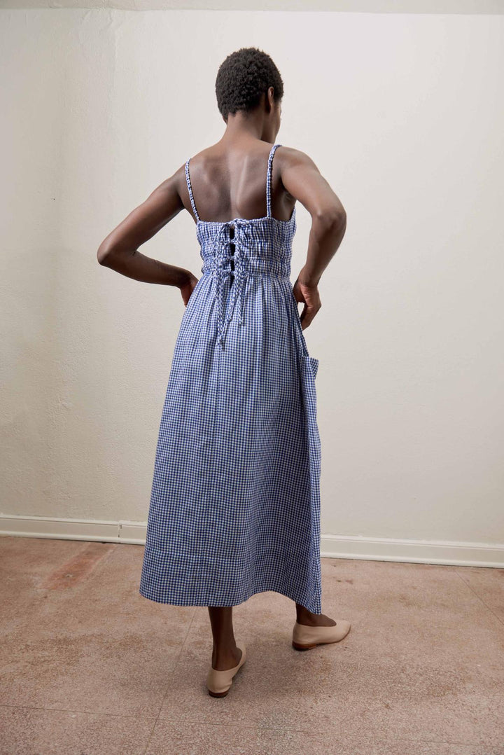 Matcha Dress | Indigo Gingham | Organic