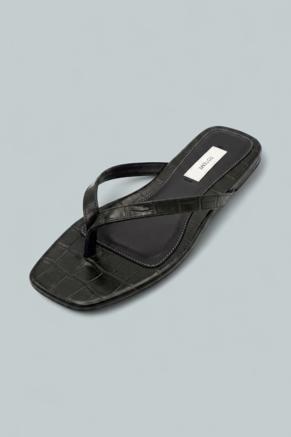 Croco Embossed Flip Flops - Dark Green