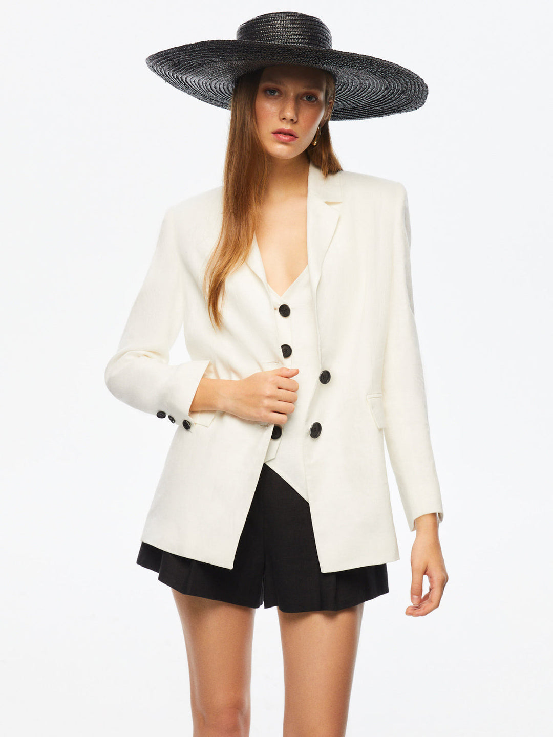 Double-Breasted Linen Jacket - Ecru