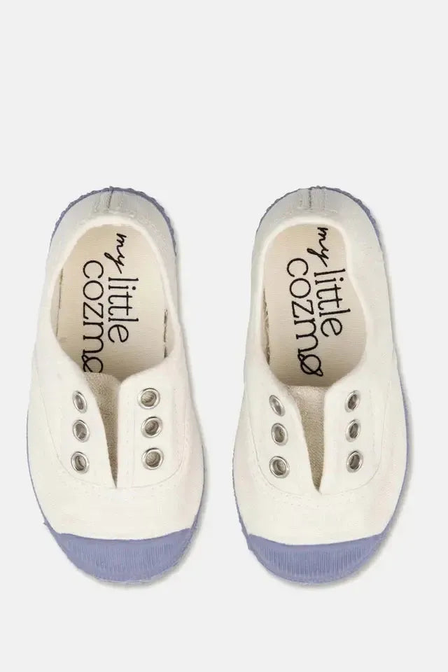 Slip-on vegan baby shoelace sneakers - Ivory sky blue
