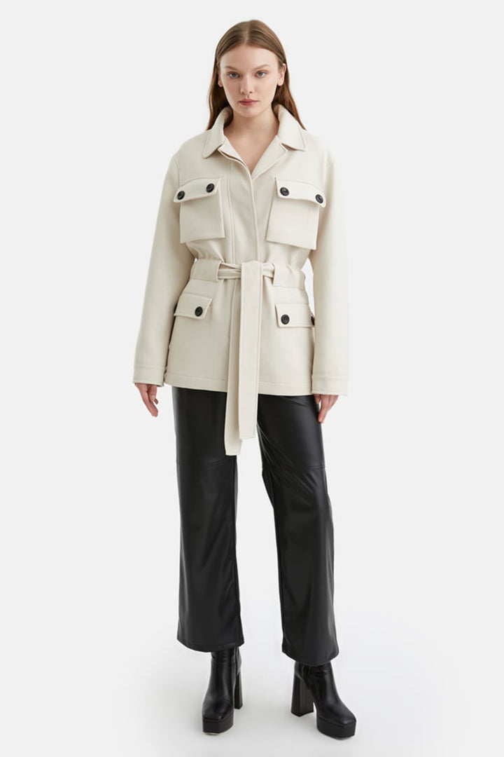 Belted Fluffy Jacket - Ecru