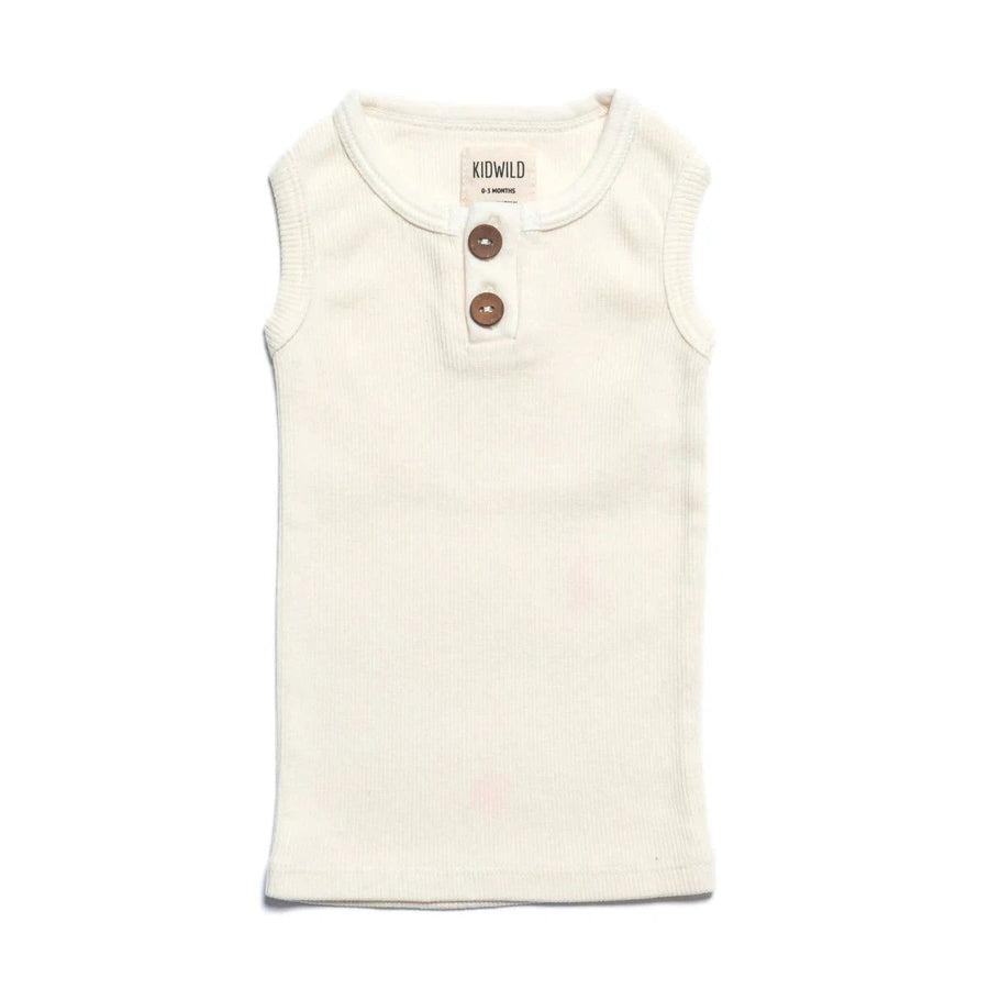 Organic Vintage Henley Tank - Vanilla Tank Tops Kid Wild 