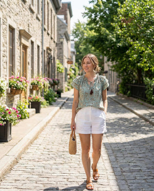 Varina Top - Turquoise and Tan