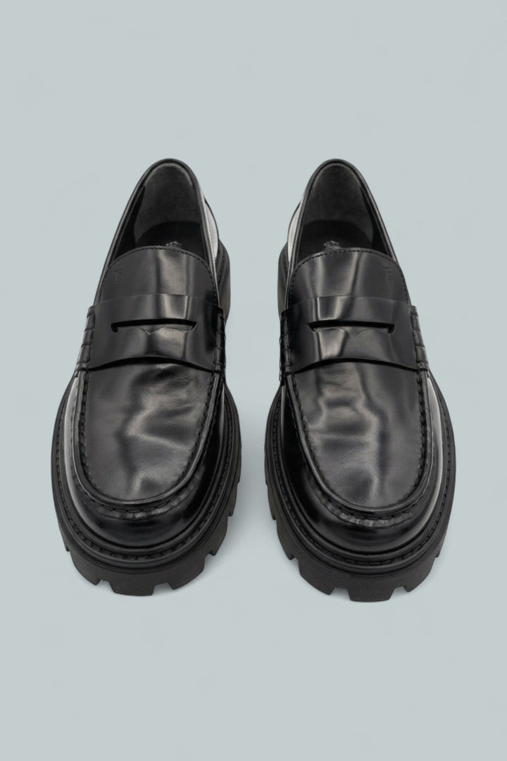 Gomma Pesante Leather Penny Loafers - Black
