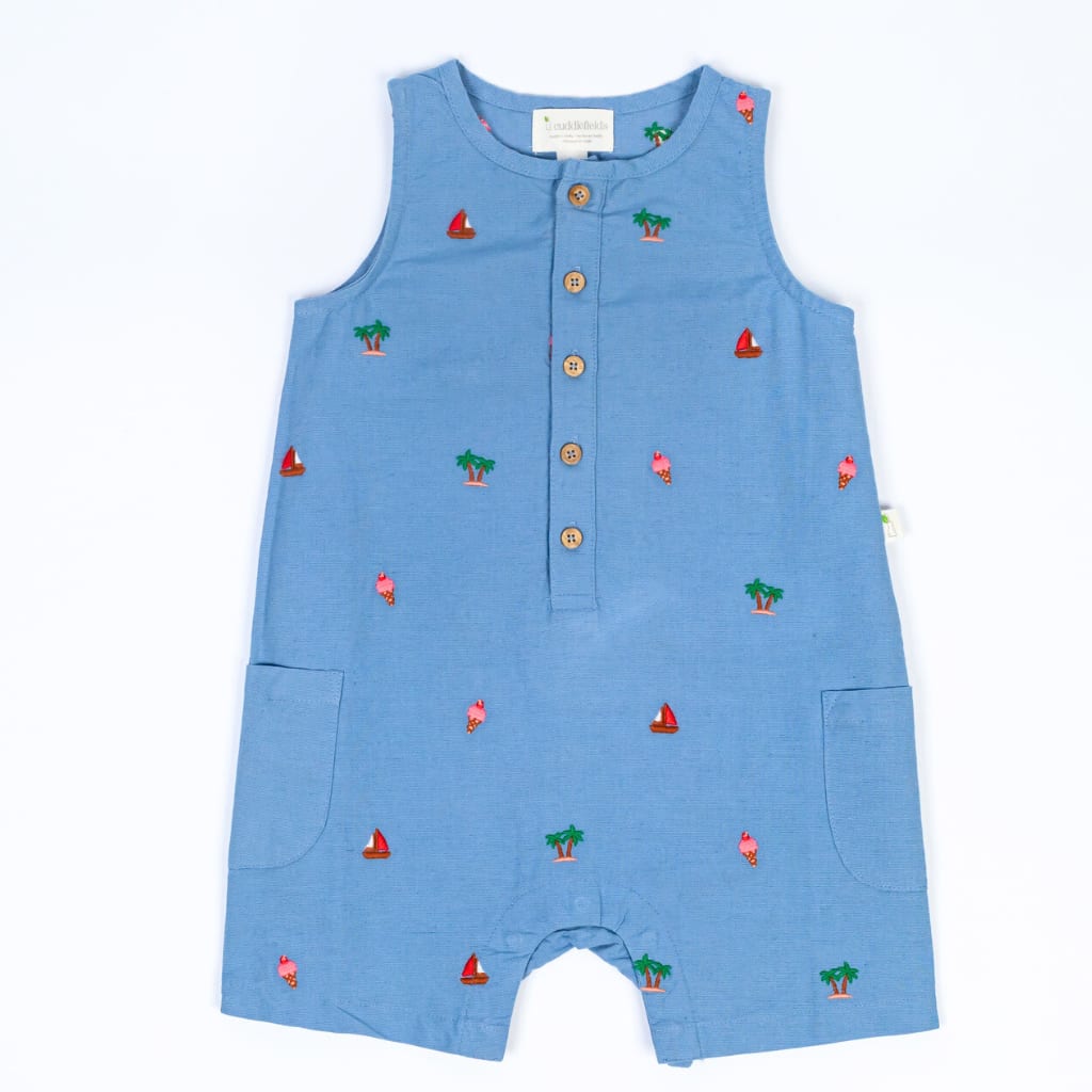 Island Hopper Linen Romper - Nautical Blue